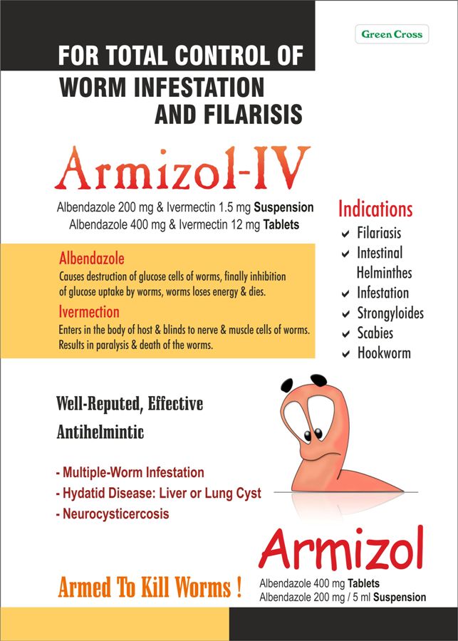 ARMIZOL IV Tablet - Albendazole 400 mg, Ivermectin 12 mg Tablet