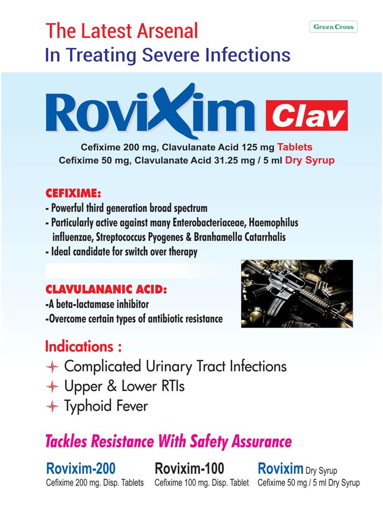 Cefixime and Potassium Clavulanate Tablets – ROVIXIM CLAV Tablet Visual Aid