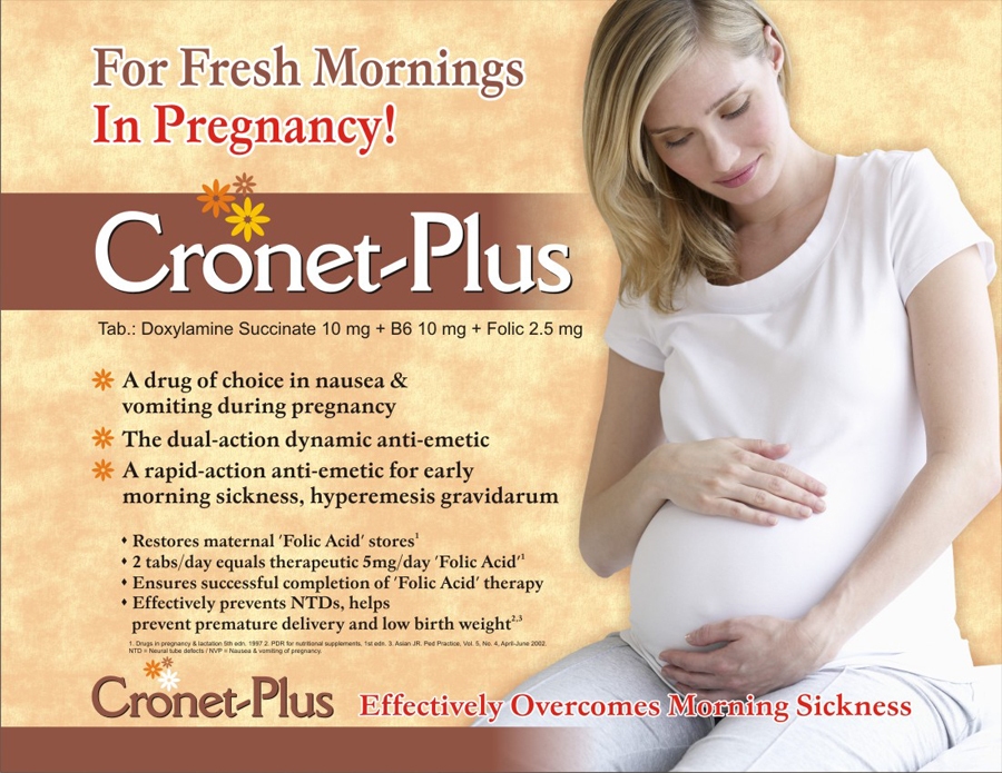 CRONET PLUS Tablet - Doxylamine, Pyridoxine, Folic Acid Tablet - for Nausea and Vomiting Associated with Pregnancy, Commonly Referred to as Morning Sickness