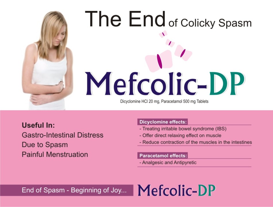 MEFCOLIC DP Tablet - Dicyclomine 10 mg, Paracetamol 325 mg Tablet visual aid