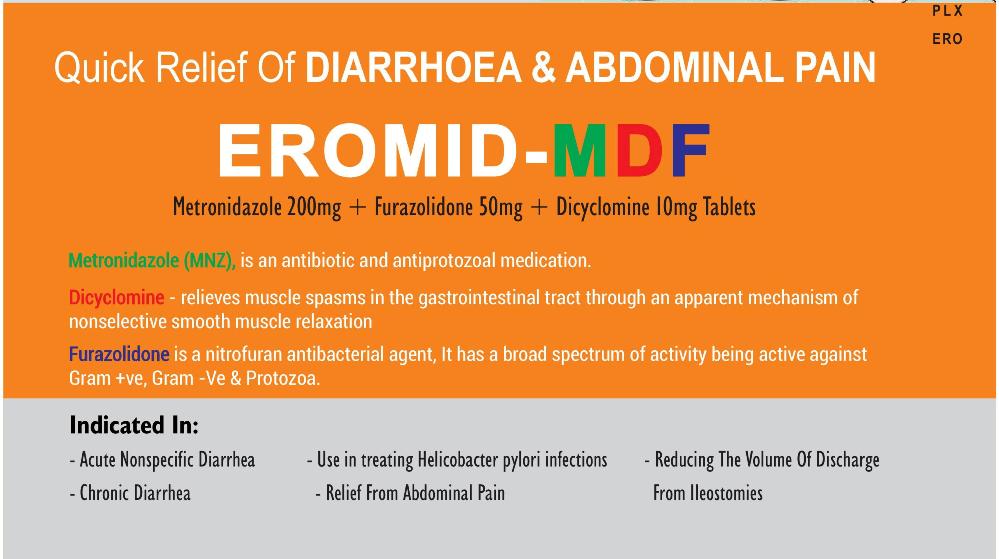 Effective Diarrhea Tablets for Gut Infection Relief - EROMID MDF Tablet for loose motion visual aid
