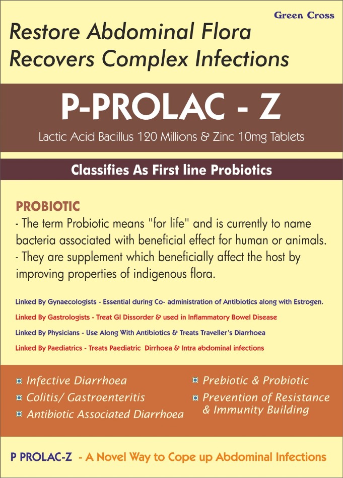 P PROLAC Z Tablet - Lactic Acid Bacillus 120 millions, Zinc Sulphate 10 mg Tablet