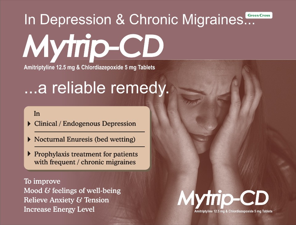 MYTRIP CD Tablet contains Amitriptyline HCl 12.5 mg and Chlordiazepoxide 5 mg