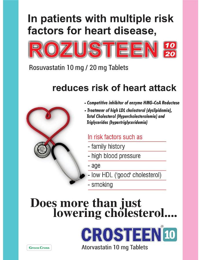 Rosuvastatin 20 mg Tablet - ROZUSTEEN -20 Tablet - Cholesterol Lowering Tablet