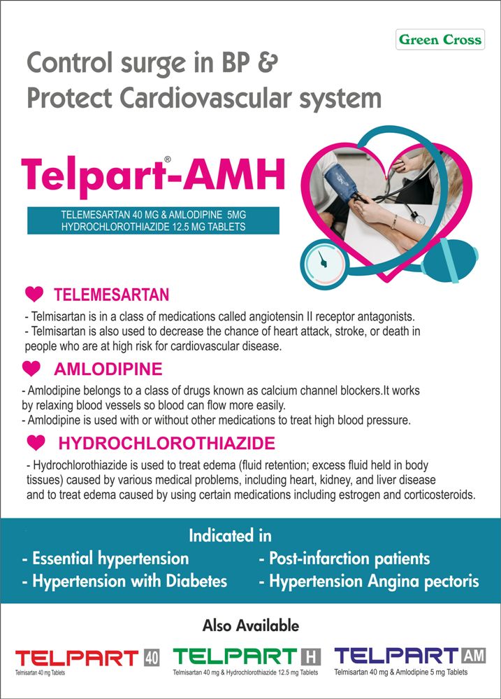 Telmisartan 40 mg, Amlodipine 5 mg, Hydrochlorothiazide 12.5 mg Tablet-TELPART AMH Tablet Visual Aid