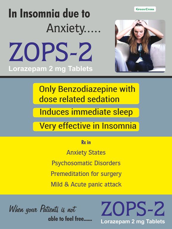 ZOPS -2 Tablet - Lorazepam 2 mg Tablet - Anti Anxiety Tablet and Sleeping Pill Tablet