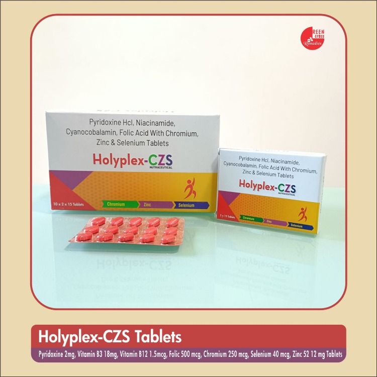 Vitamin B Complex with Zinc and Selenium Tablet - HOLYPLEX CZS Tablet - Vitamin B6, Vitamin B3, Vitamin B 12, Folic acid, Chromium, Selenium, Zinc Tablet